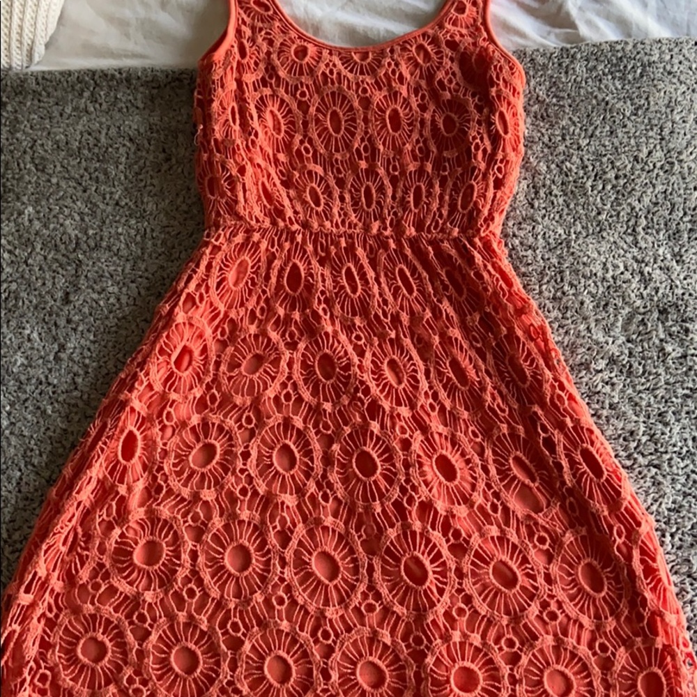 Peach Lauren Conrad summer dress with lace overlay